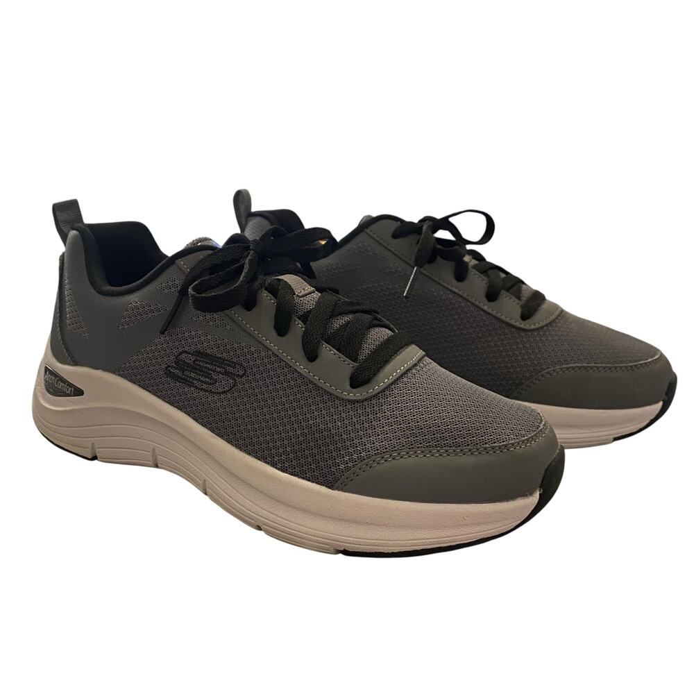 Men's Skecher's Size 9 Arch Comfort Shoes Gray Sneakers Lace Up Running Athletic
